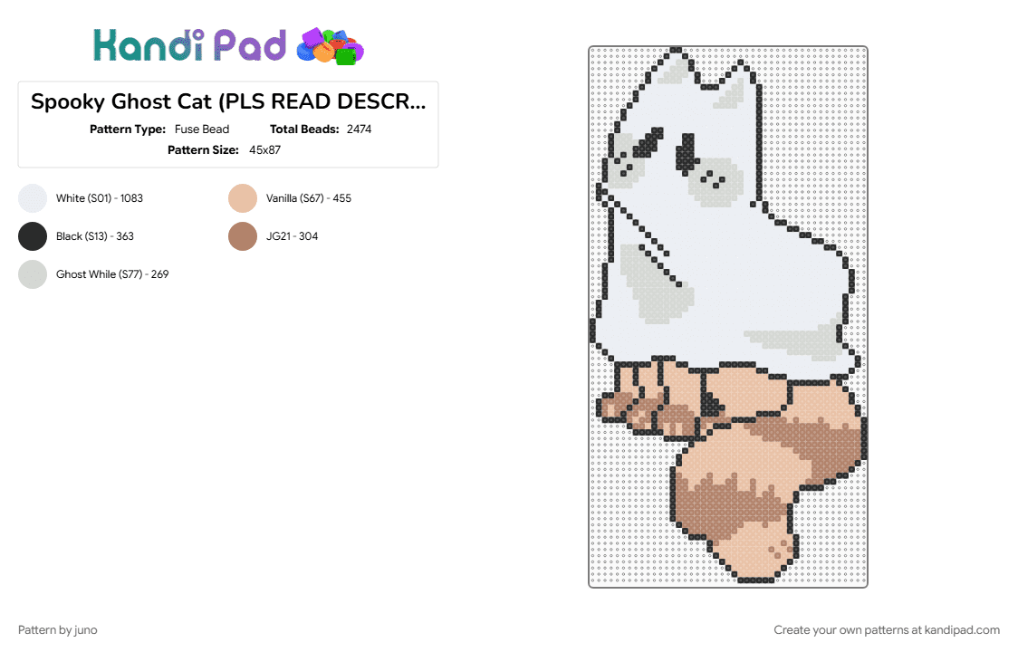 Spooky Ghost Cat (PLS READ DESCRIPTION) - Fuse Bead Pattern by juno on Kandi Pad - beige, tan, white