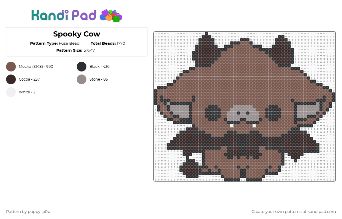 Spooky Cow - Fuse Bead Pattern by nova_does_art on Kandi Pad - tan,cow,spooky,cute,halloween