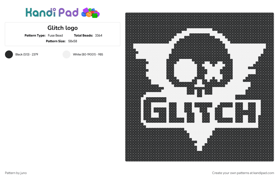 Glitch logo - Fuse Bead Pattern by juno on Kandi Pad - black, glitch, glitch productions, logo, murder drones, tadc, the amazing digital circus, white