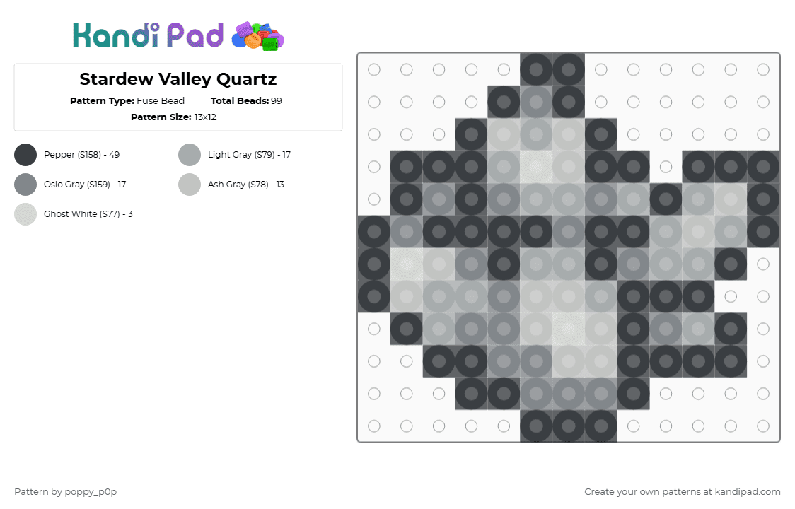 Stardew Valley Quartz - Fuse Bead Pattern by nova_does_art on Kandi Pad - beige,gray,stardew valley,stardew,sdv,mineral,quartz,rock,gem
