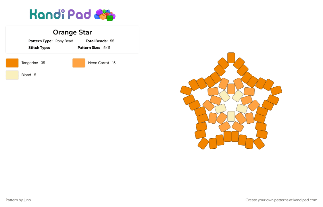 Orange Star - Pony Bead Pattern by juno on Kandi Pad - food, fruit, fruit slice, orange, slice, star