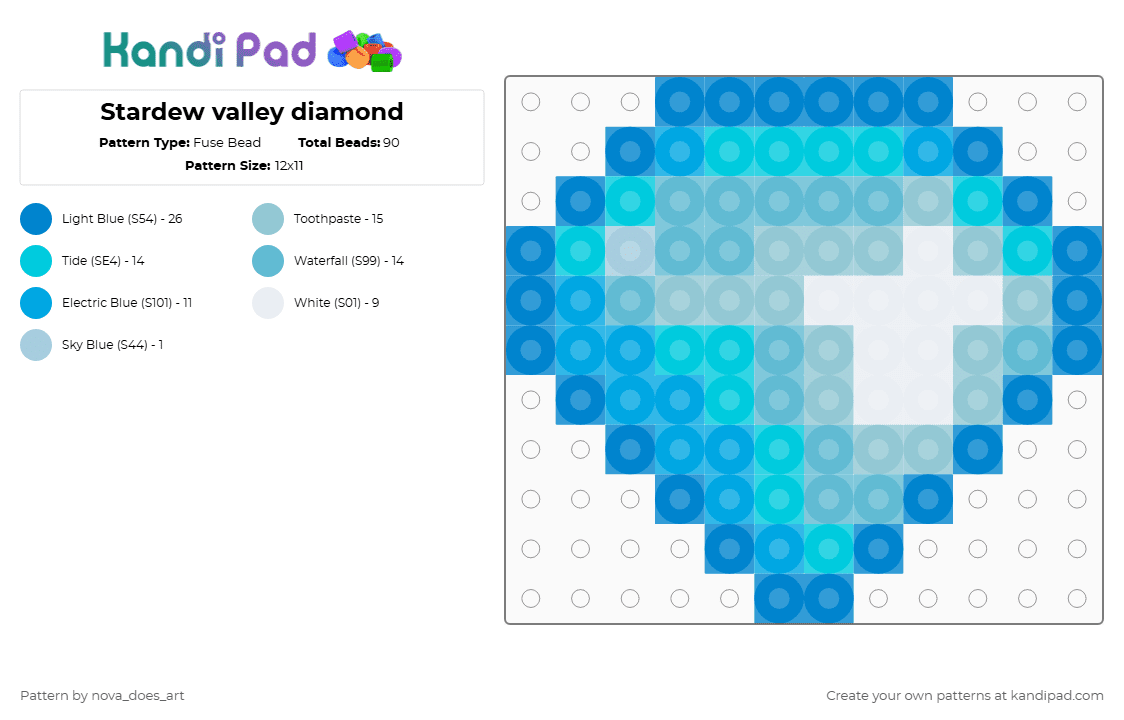 Stardew valley diamond - Fuse Bead Pattern by nova_does_art on Kandi Pad - blue,light blue,stardew valley,stardew,diamond,gem,rock,white