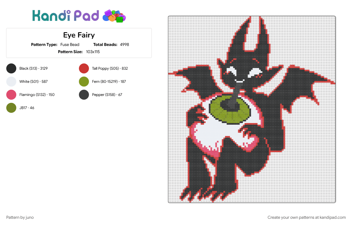 Eye Fairy (PLS READ DESCRIPTION) - Fuse Bead Pattern by juno on Kandi Pad - black, blood, demon, eye, fairy, halloween, spooky, wings