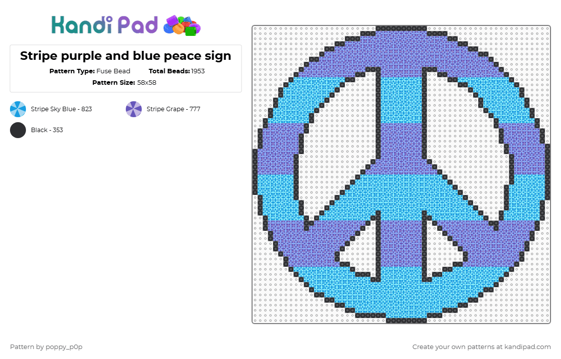 Stripe purple and blue peace sign - Fuse Bead Pattern by nova_does_art on Kandi Pad - peace sign,purple,light blue,cotdpeace,peace,stripe,blue,trippy