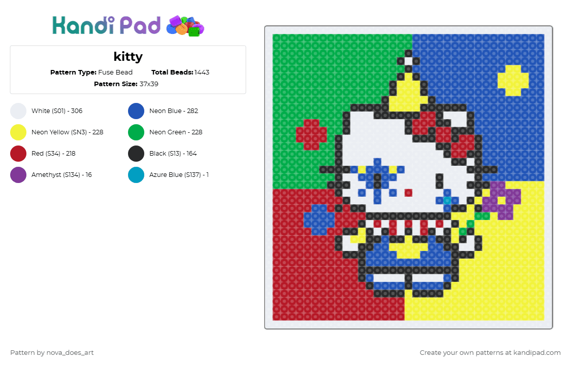 kitty - Fuse Bead Pattern by juno on Kandi Pad - blue, green, red, yellow