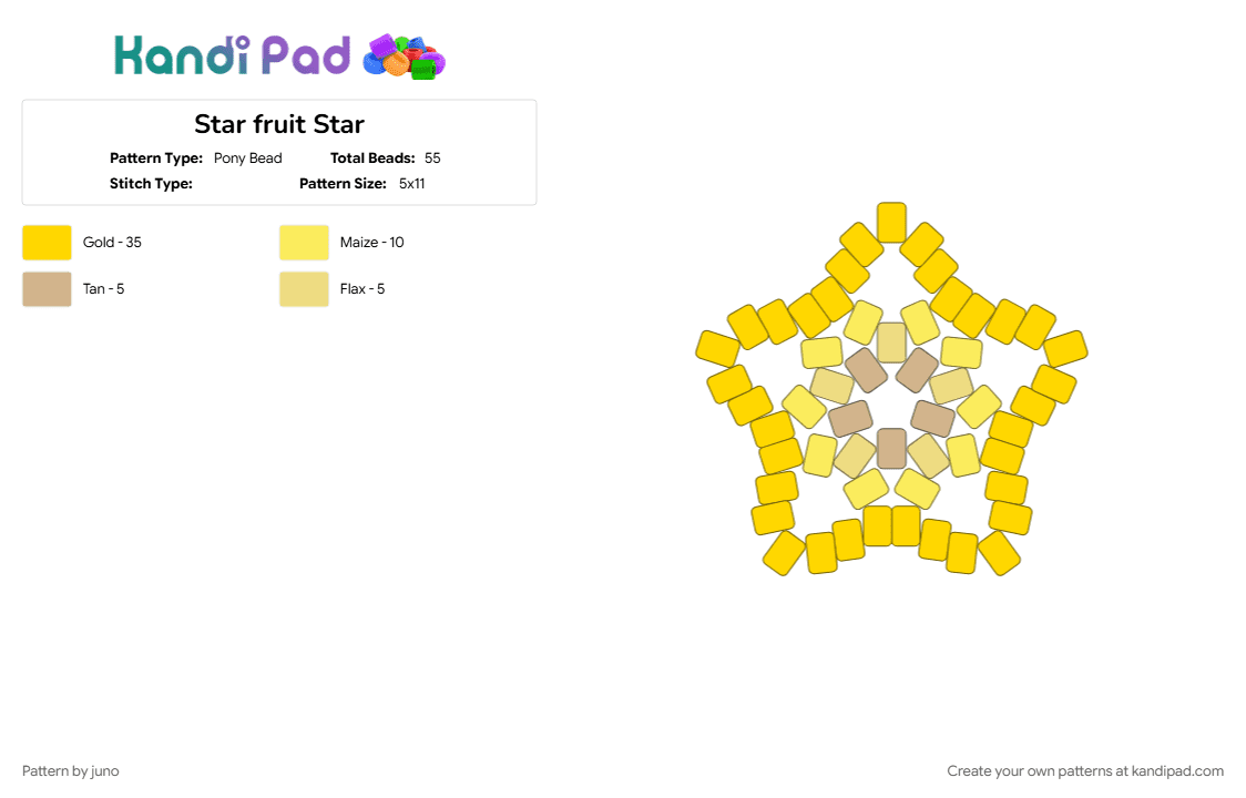 Star fruit Star - Pony Bead Pattern by juno on Kandi Pad - food, fruit, fruit slice, slice, star, starfruit, yellow