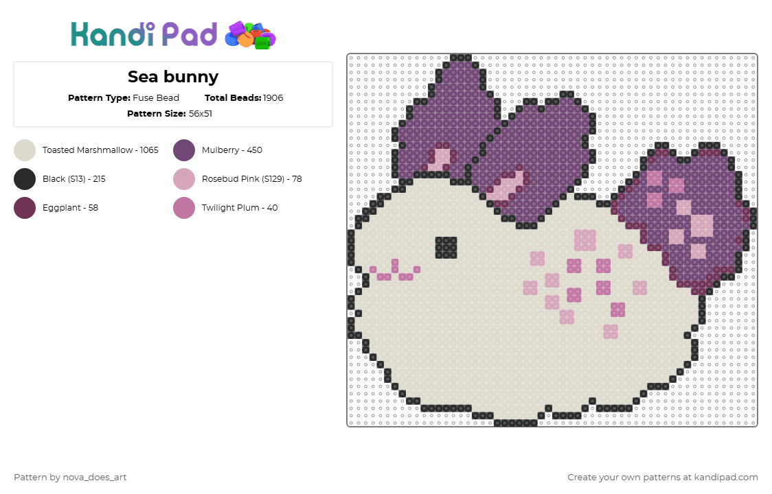 Sea bunny - Fuse Bead Pattern by nova_does_art on Kandi Pad - pink,beige,cute,sea bunny,bunny,animal,sea
