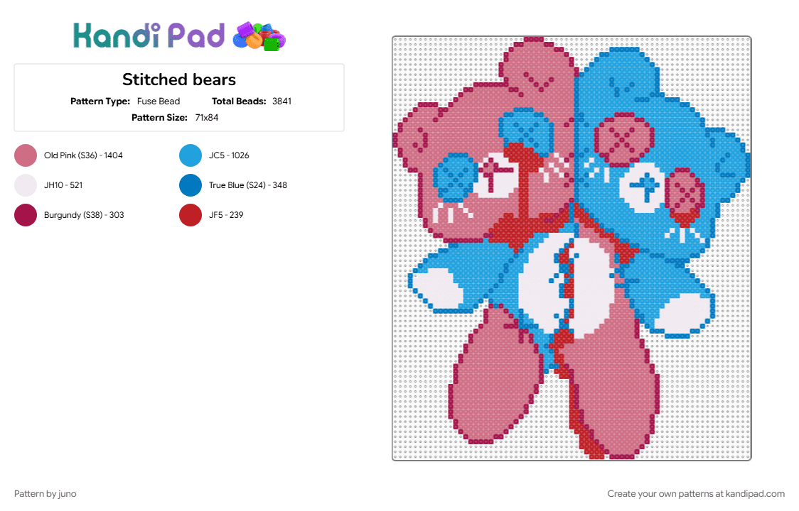 Stitched bears (PLS READ DESCRIPTION) - Fuse Bead Pattern by juno on Kandi Pad - blood, blue, halloween, light blue, pink, spooky, stiches, stuffed animal, teddy bear