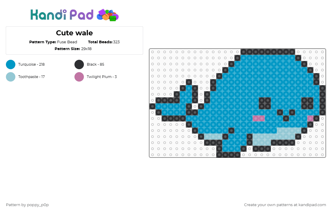 Cute wale - Fuse Bead Pattern by nova_does_art on Kandi Pad - light blue,cute,wale,ocean,animal,blue,blush,pink