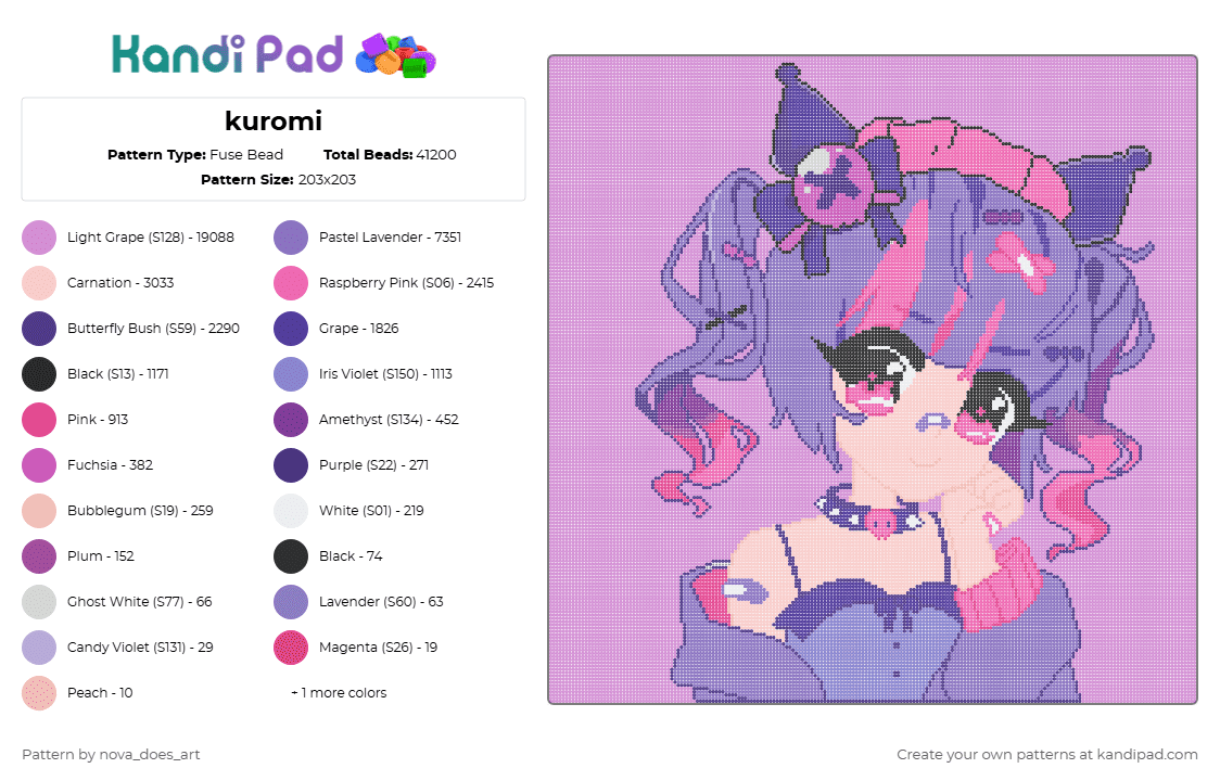 kuromi - Fuse Bead Pattern by juno on Kandi Pad - cute, kuromi, pink