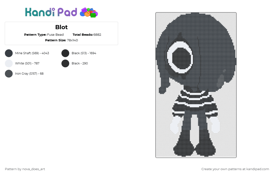 Blot - Fuse Bead Pattern by juno on Kandi Pad - black, blot, dandys world, dw, game, mime, roblox, white