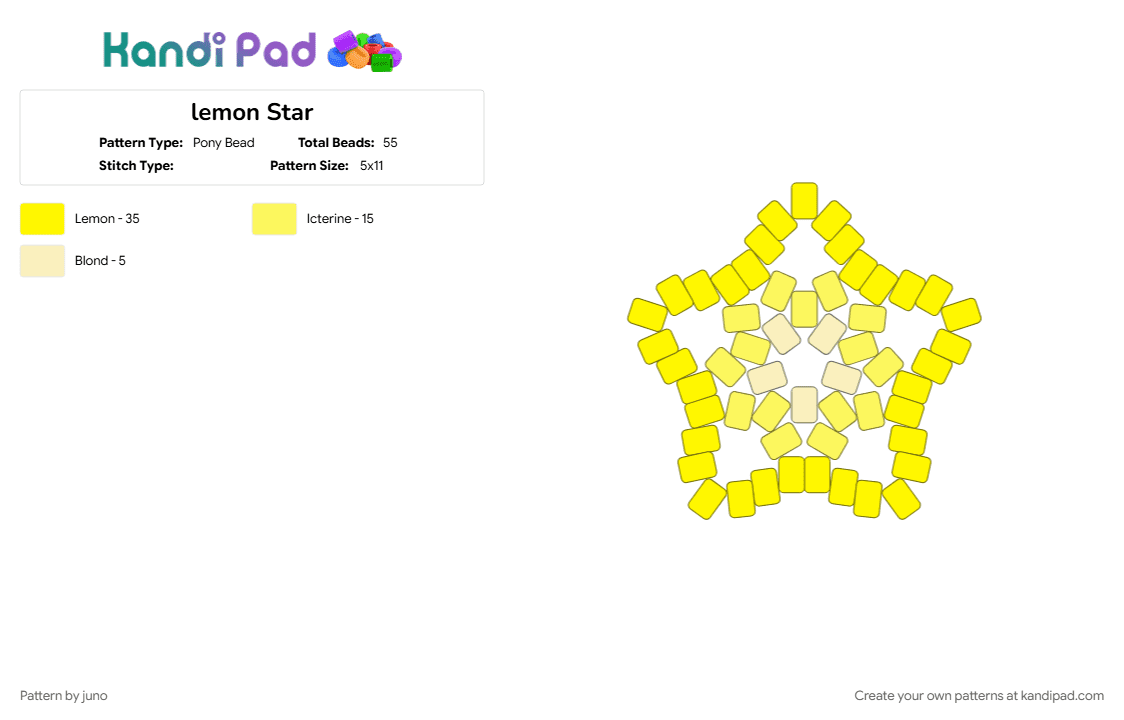 lemon Star - Pony Bead Pattern by juno on Kandi Pad - food, fruit, fruit slice, lemon, slice, star, yellow