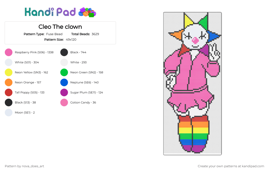 Cleo The clown (wip) - Fuse Bead Pattern by juno on Kandi Pad - pink,clown,rainbow,cute
