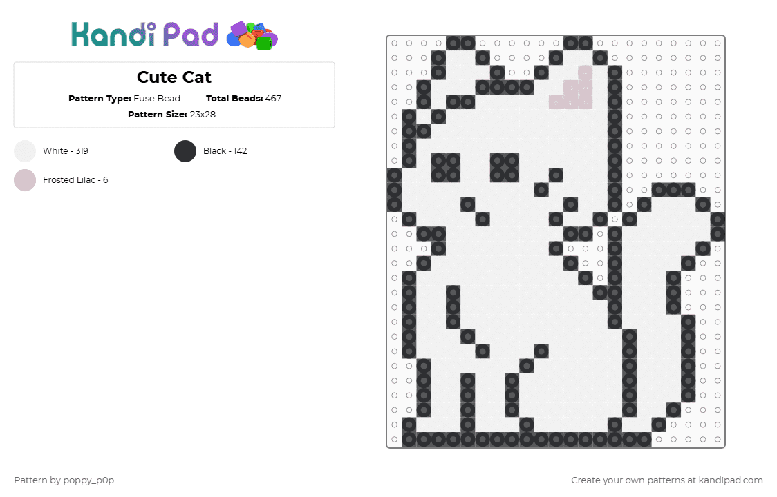 Weird looking Cat - Fuse Bead Pattern by nova_does_art on Kandi Pad - white,cat,cute,kitty,pink,small,easy,simple