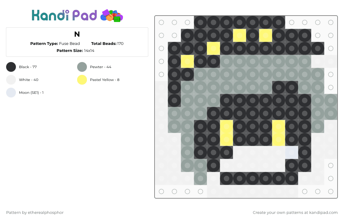 N - Fuse Bead Pattern by etherealphosphor on Kandi Pad - gray