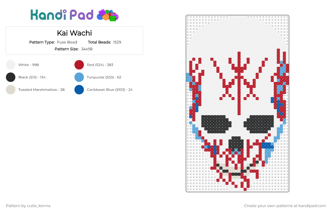 Kai Wachi - Fuse Bead Pattern by cutie_kenna on Kandi Pad - white,red