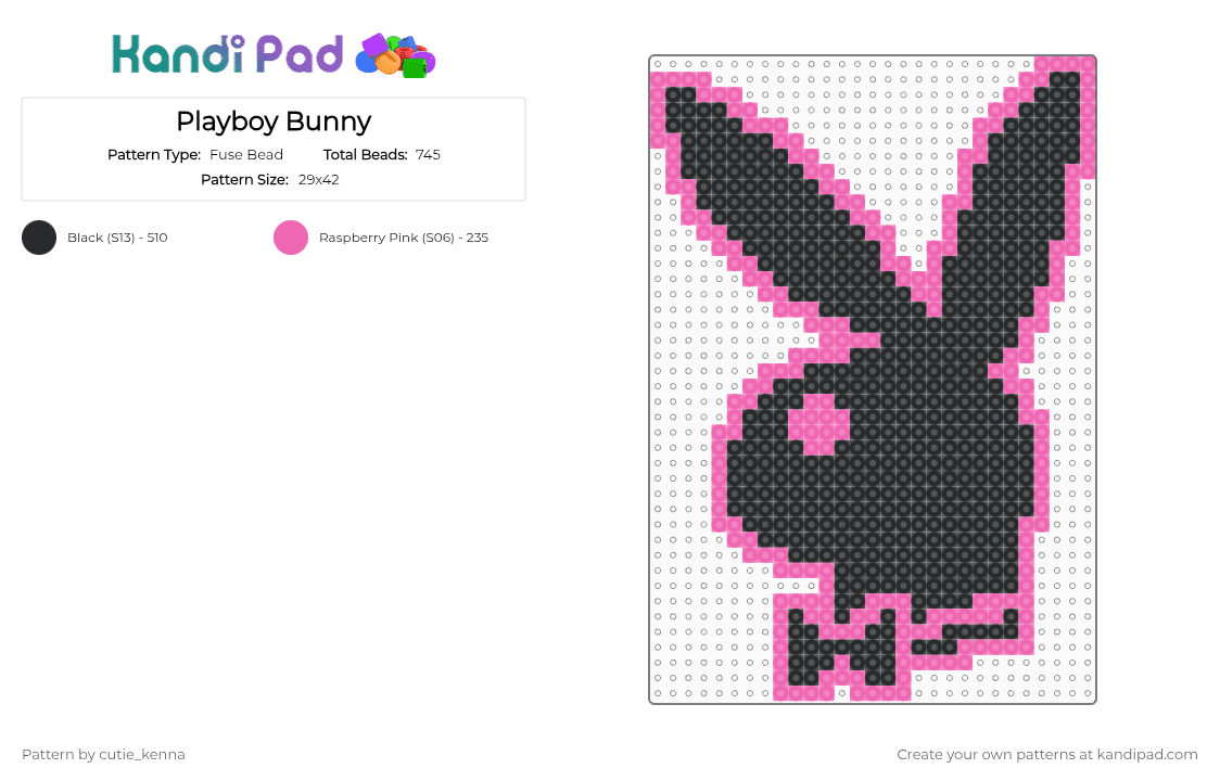 Playboy Bunny - Fuse Bead Pattern by cutie_kenna on Kandi Pad - black,pink