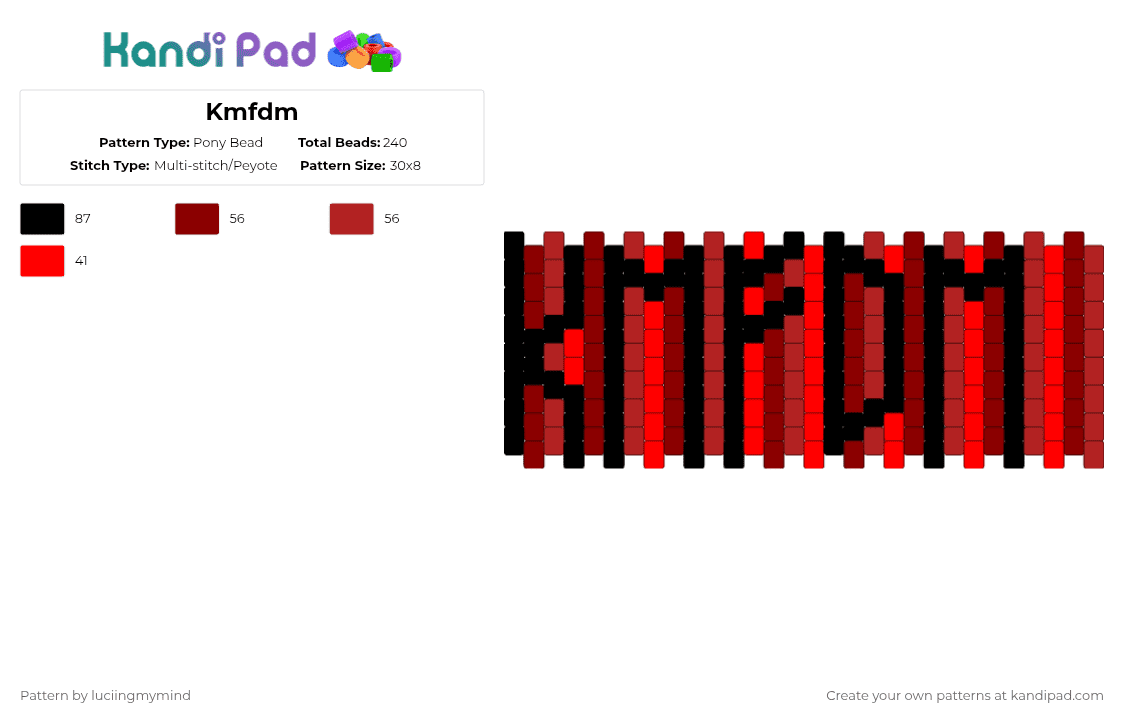 Kmfdm - Pony Bead Pattern by luciingmymind on Kandi Pad - black,red