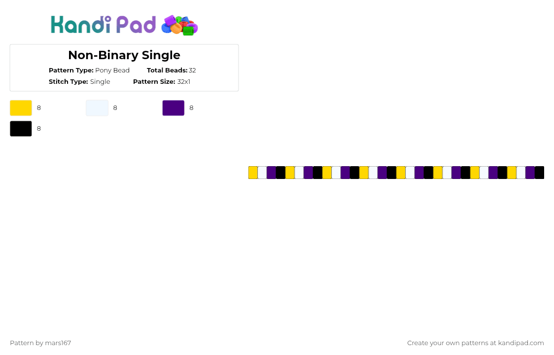 Non-Binary Single - Pony Bead Pattern by mars167 on Kandi Pad - yellow,purple,pride,single,nonbinary