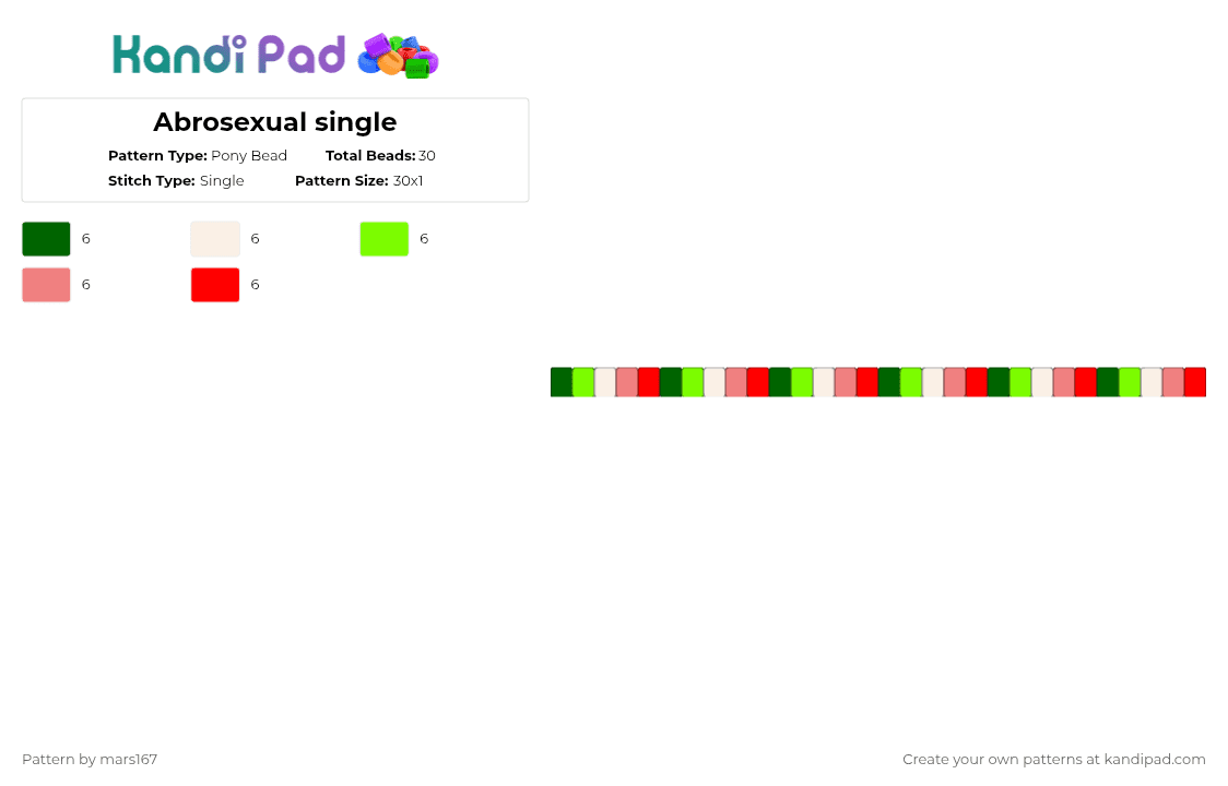Abrosexual single - Pony Bead Pattern by mars167 on Kandi Pad - pride,abrosexual,red,pink,green,white,simple,single