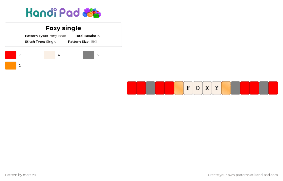 Foxy single Pony Bead Pattern - Kandi Pad | Kandi Patterns, Fuse Bead ...