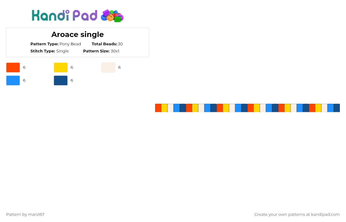 Aroace single - Pony Bead Pattern by mars167 on Kandi Pad - red,yellow,light blue,blue,aroace,single,pride,pridemonth,simple,white,orange