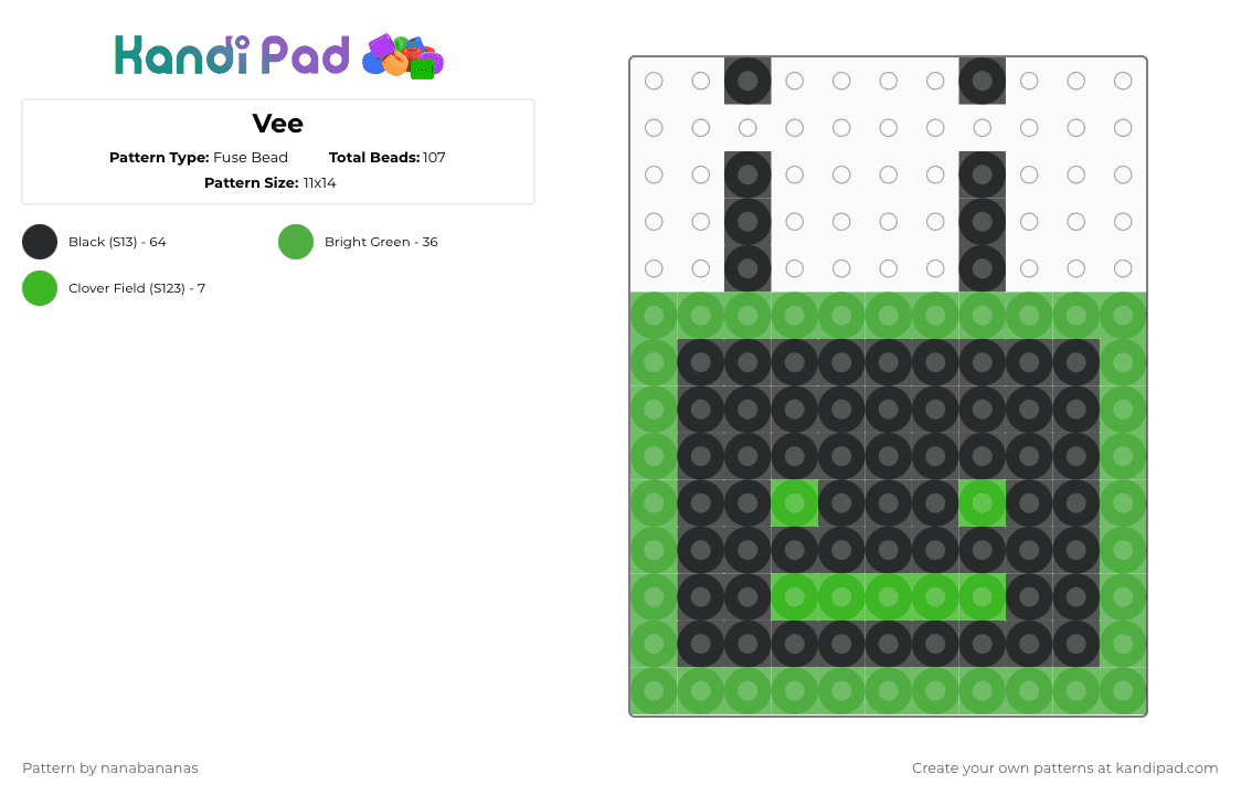 Vee - Fuse Bead Pattern by hellokittyyyy on Kandi Pad - black, green