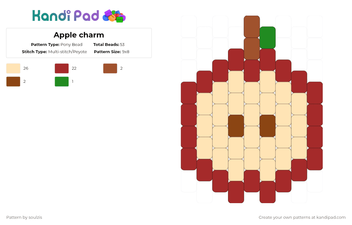 Apple charm - Pony Bead Pattern by soulzis on Kandi Pad - red,beige,apple,charm