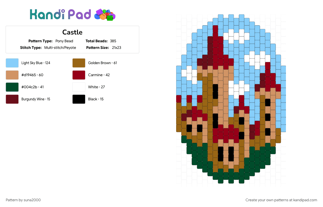 Castle - Pony Bead Pattern by suna2000 on Kandi Pad - castle, light blue, orange, tan