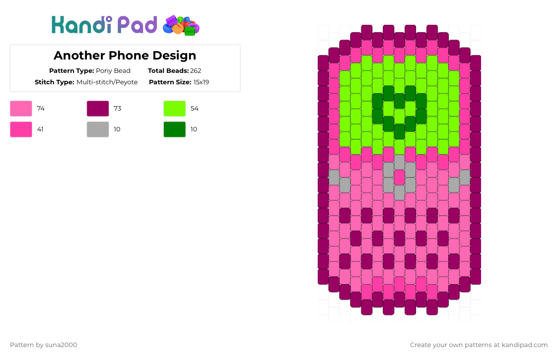 Another Phone Design - Pony Bead Pattern by suna2000 on Kandi Pad - pink