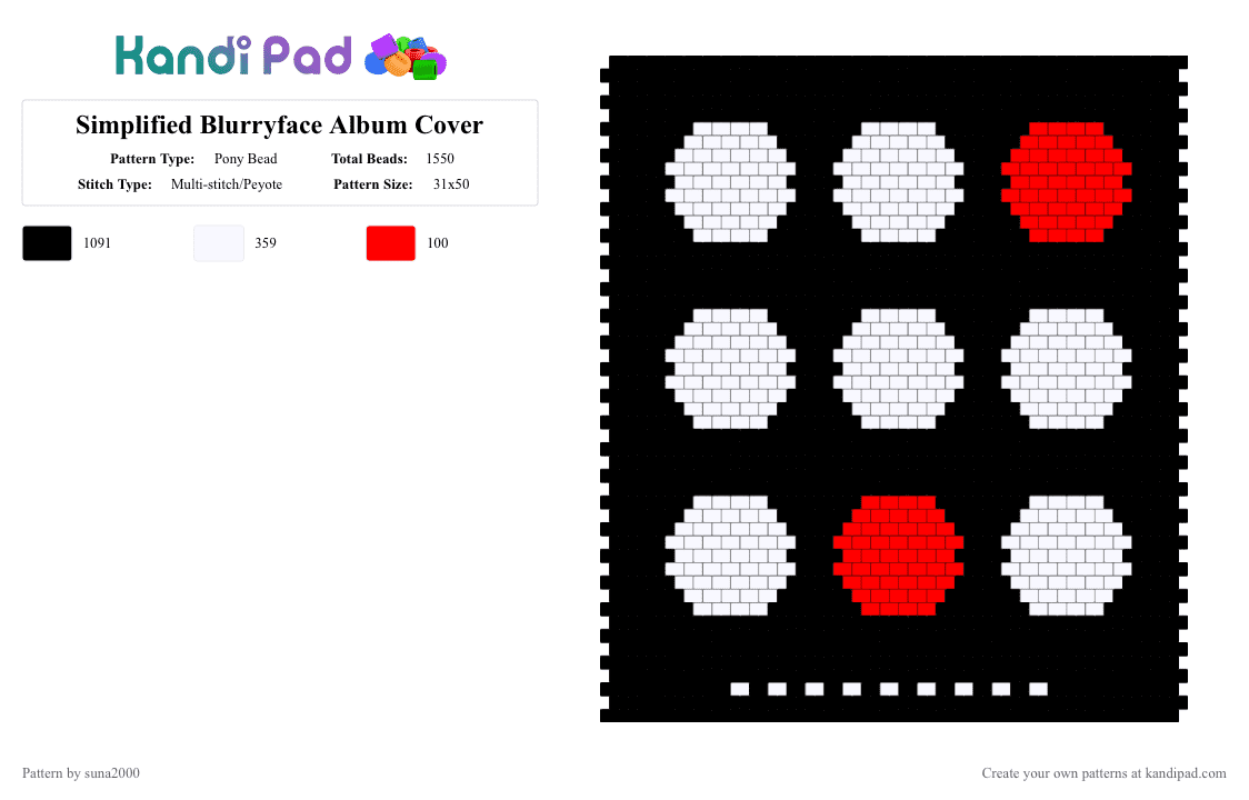 Simplified TØP Blurryface Album Cover - Pony Bead Pattern by suna2000 on Kandi Pad - black,white,music,21 pilots,twenty one pilots