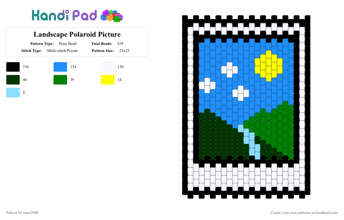 Landscape Polaroid Picture - Pony Bead Pattern by suna2000 on Kandi Pad - light blue,landscape,polaroid,picture