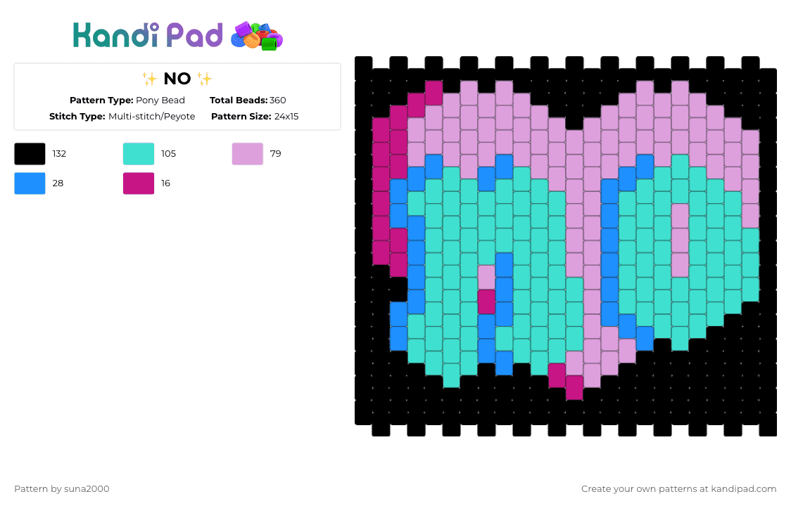 NO - Pony Bead Pattern by suna2000 on Kandi Pad - heart, light blue, no, pink