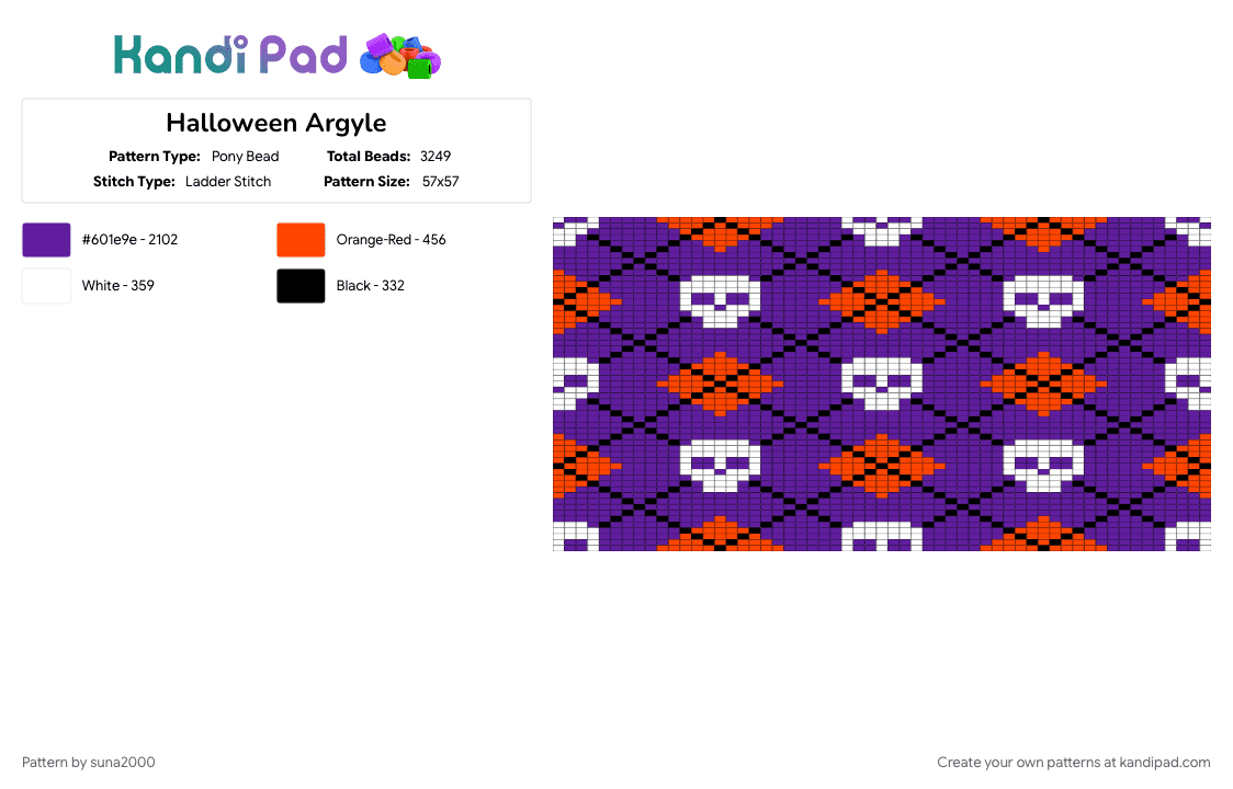 Halloween Argyle - Pony Bead Pattern by suna2000 on Kandi Pad - argyle, halloween, purple