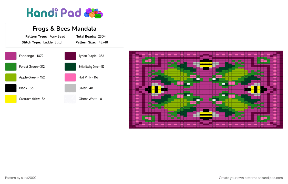 Frogs & Bees Mandala - Pony Bead Pattern by suna2000 on Kandi Pad - pink