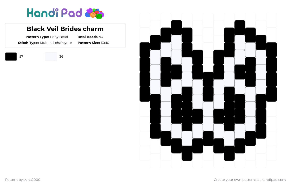Black Veil Brides charm - Pony Bead Pattern by suna2000 on Kandi Pad - black,white,music,bvb,black veil brides