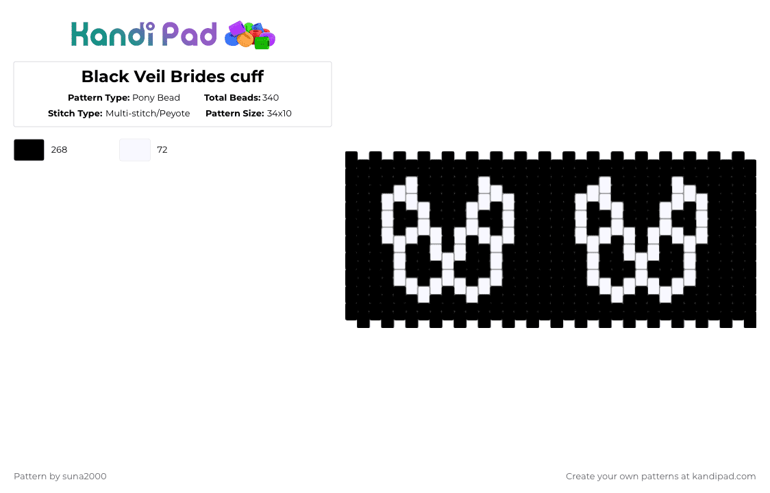 Black Veil Brides cuff Pony Bead Pattern - Kandi Pad | Kandi Patterns ...