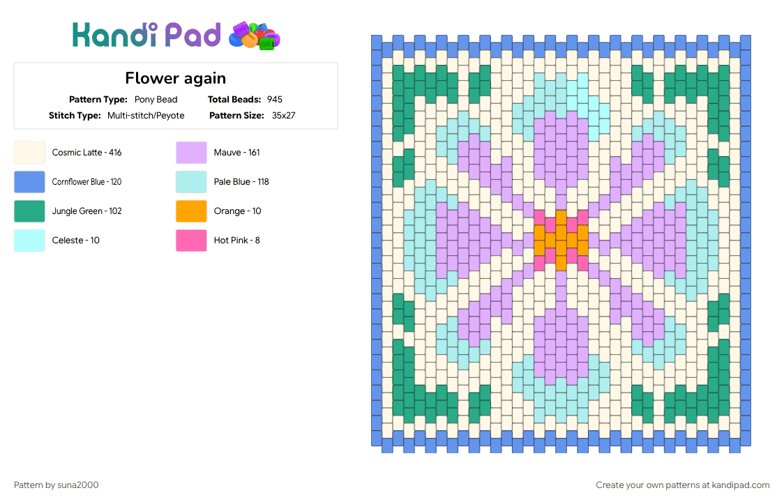 Flower again - Pony Bead Pattern by suna2000 on Kandi Pad - light blue, pink