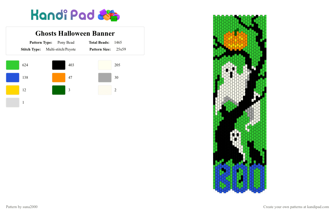 Ghosts Halloween Banner - Pony Bead Pattern by suna2000 on Kandi Pad - ghost, green, halloween