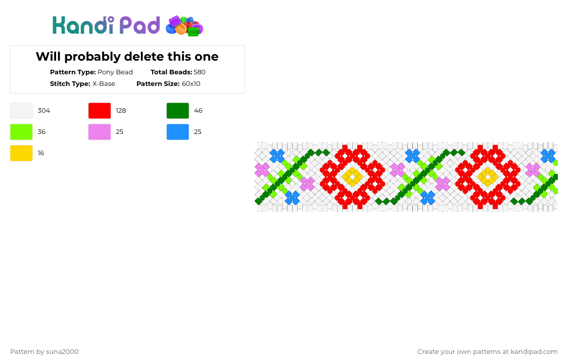 Will probably delete this one - Pony Bead Pattern by suna2000 on Kandi Pad - white,green,red