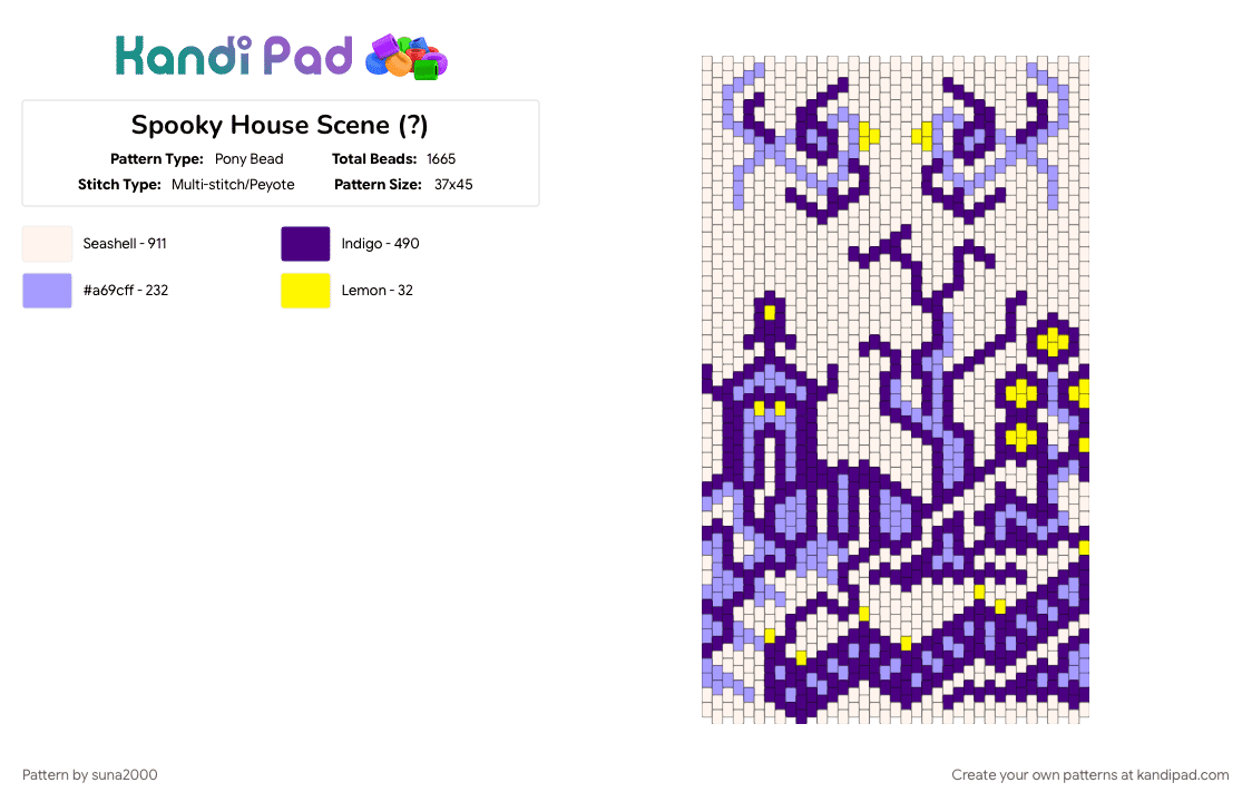 Spooky House Scene (?) - Pony Bead Pattern by suna2000 on Kandi Pad - purple, white