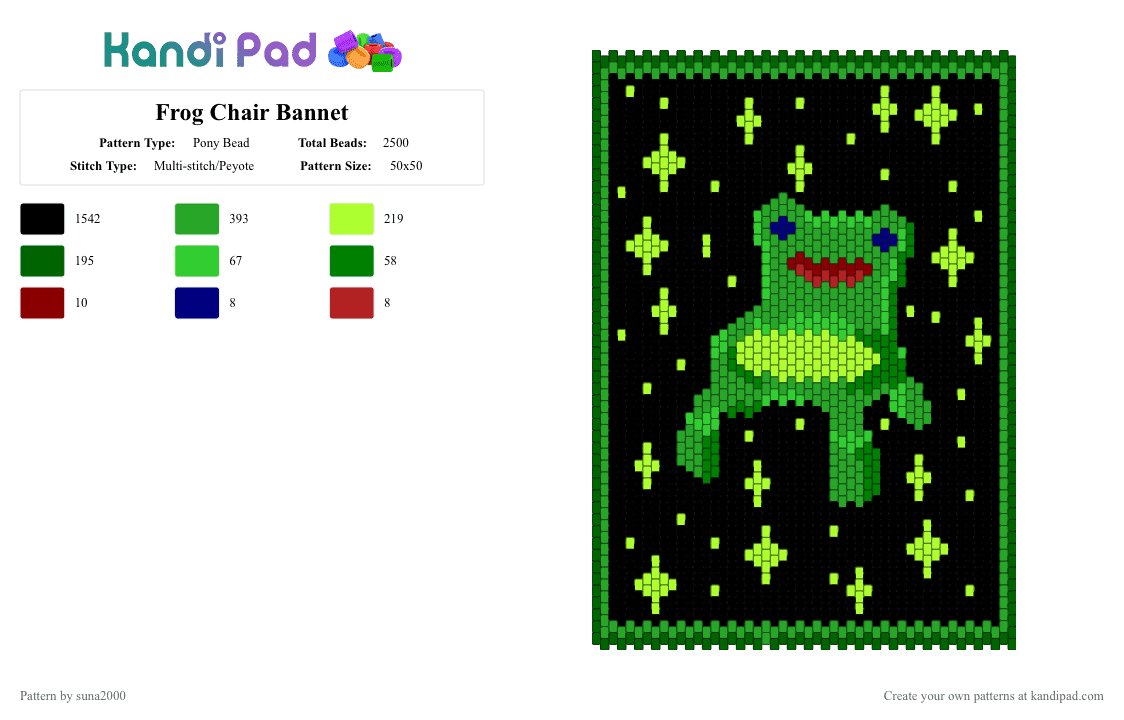 Frog Chair Banner - Pony Bead Pattern by suna2000 on Kandi Pad - black,green,frog,banner
