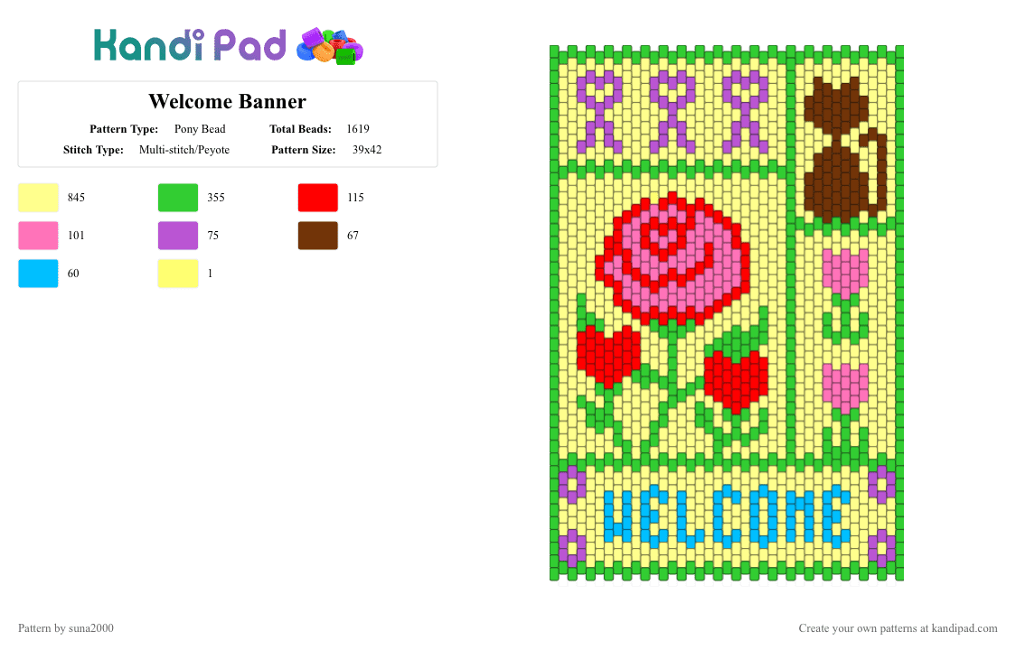 Welcome Banner - Pony Bead Pattern by suna2000 on Kandi Pad - green,yellow,banner