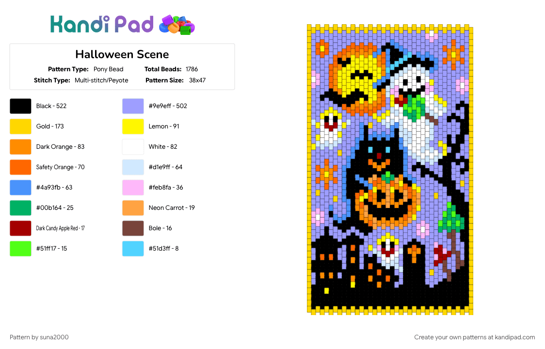 Halloween Scene - Pony Bead Pattern by suna2000 on Kandi Pad - orange, pink, yellow