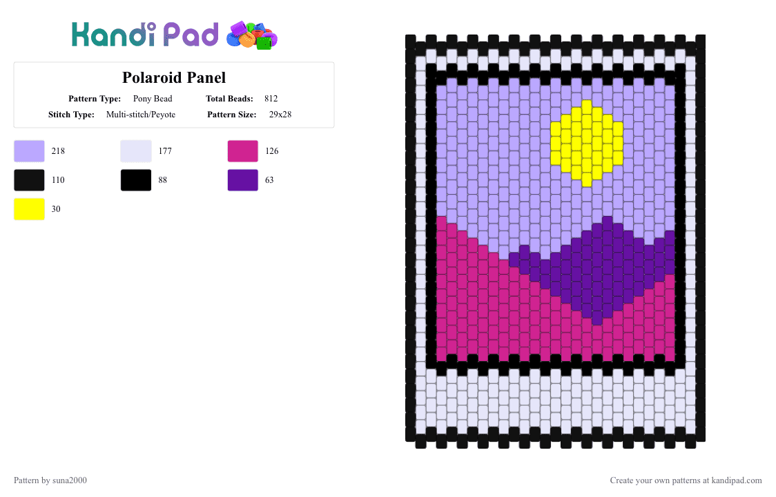 Polaroid Panel - Pony Bead Pattern by suna2000 on Kandi Pad - pink,polaroid,panel