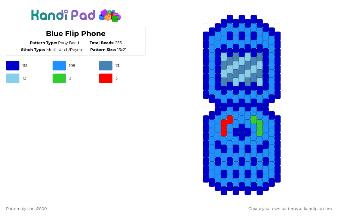 Blue Flip Phone - Pony Bead Pattern by suna2000 on Kandi Pad - purple,light blue