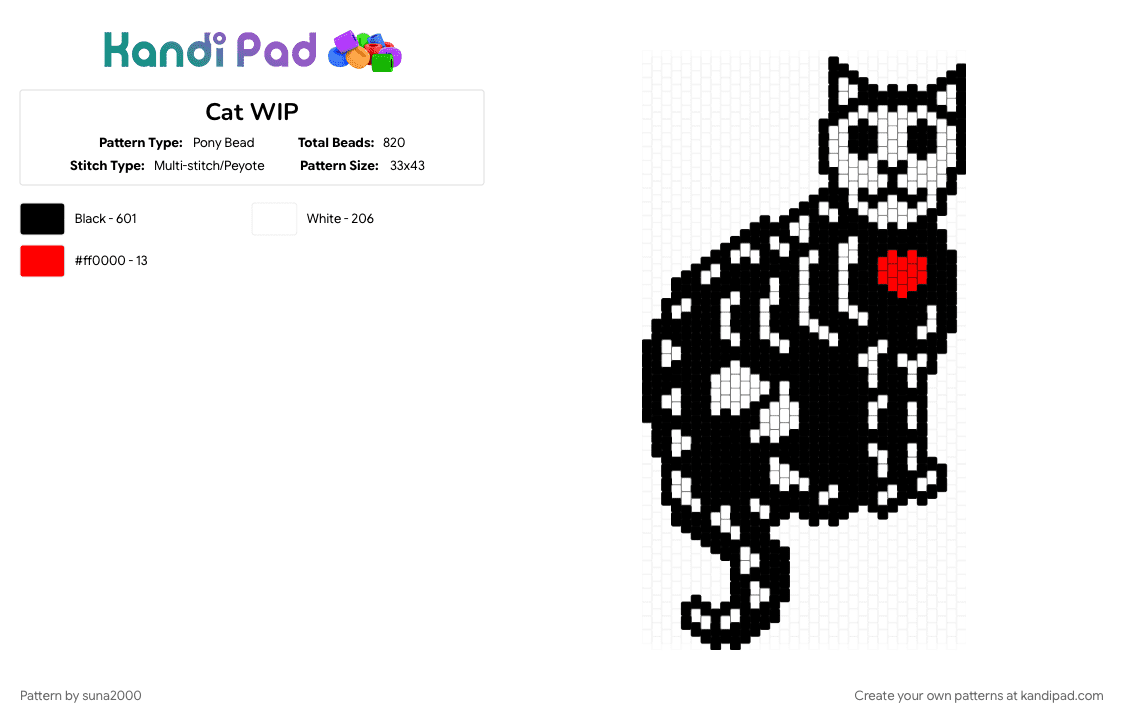 Skeleton cat - Pony Bead Pattern by suna2000 on Kandi Pad - 
