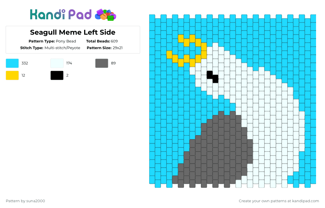 Seagull Meme Left Side - Pony Bead Pattern by suna2000 on Kandi Pad - light blue