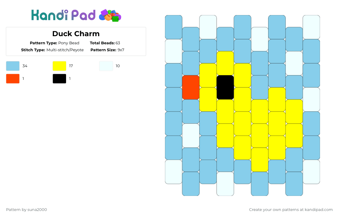 Duck Charm - Pony Bead Pattern by suna2000 on Kandi Pad - yellow,light blue,duck
