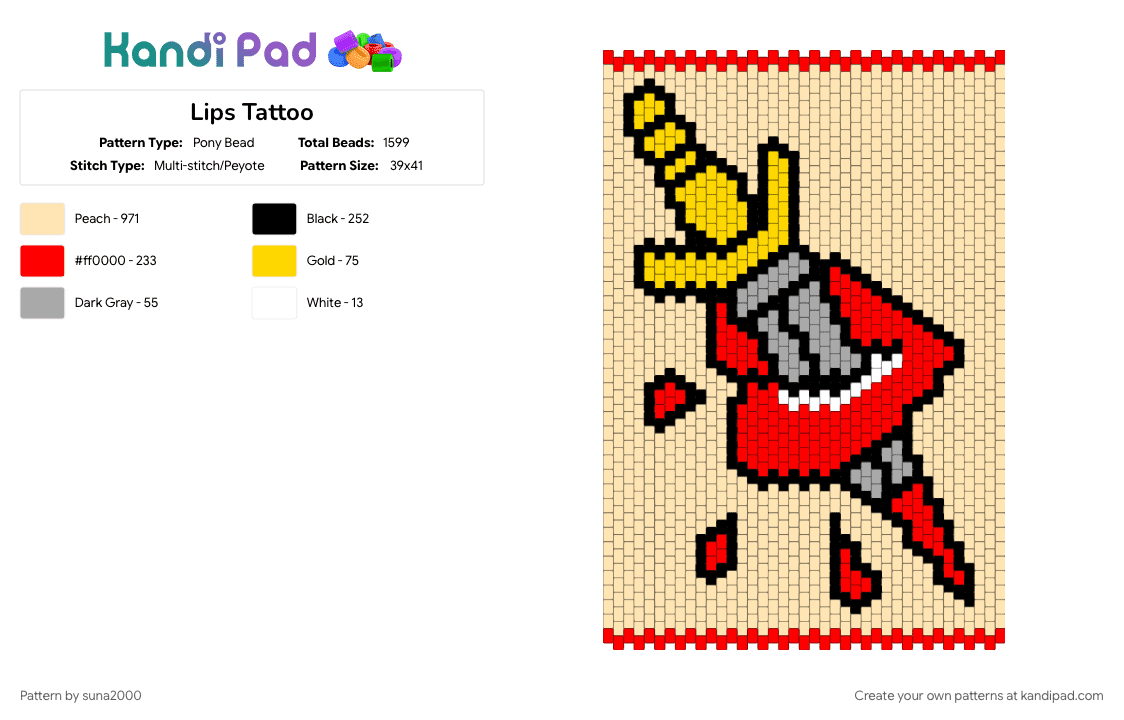 Lips Tattoo - Pony Bead Pattern by suna2000 on Kandi Pad - 